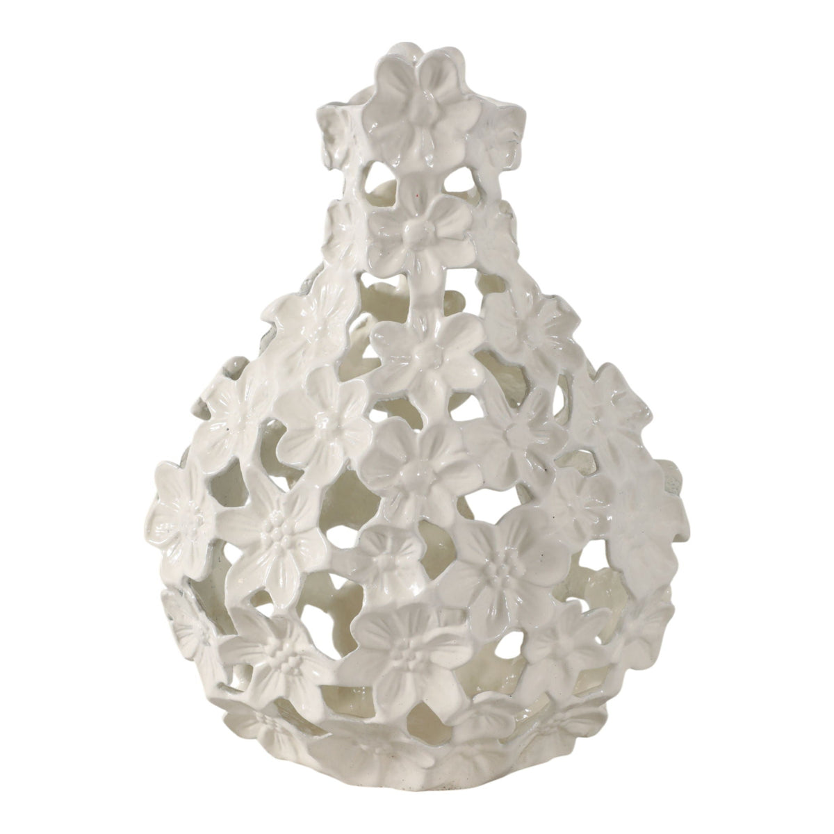12" x 9" Cut-Out Flower Metal Vase - Ivory