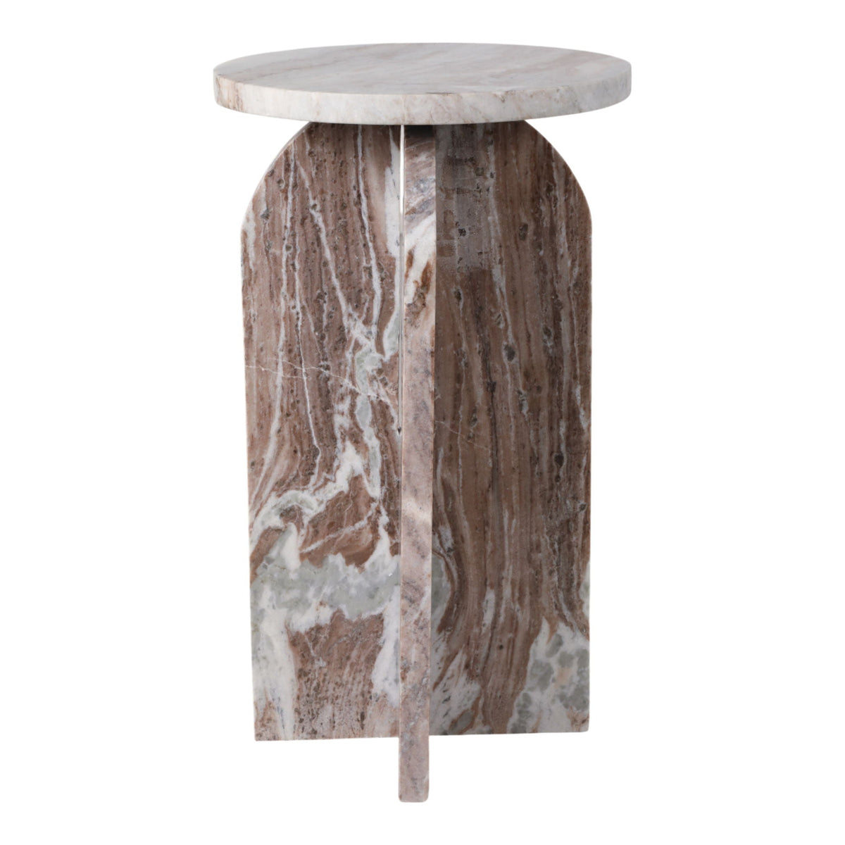 24" x 14" Round Top Marble Accent Table - Beige
