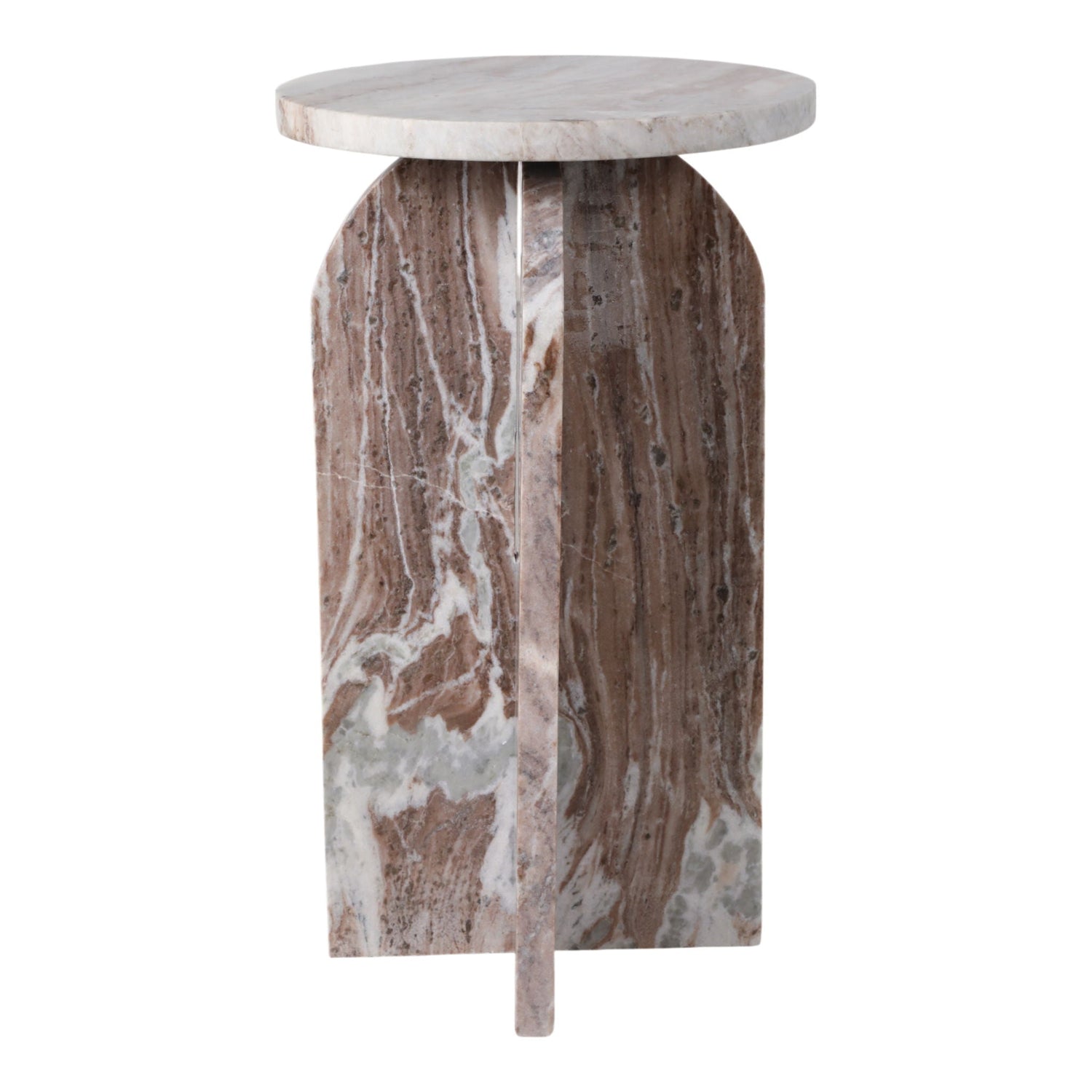 24" x 14" Round Top Marble Accent Table - Beige