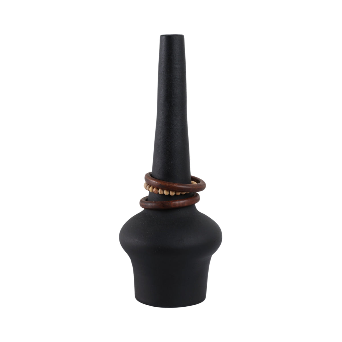 Tiago Large Vase With Wood Beads - Black
