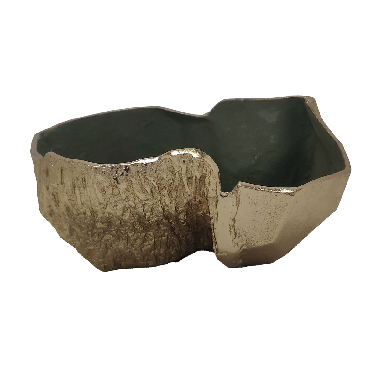 13" Metal Trunk Bowl With Color Inside - Gold / Green