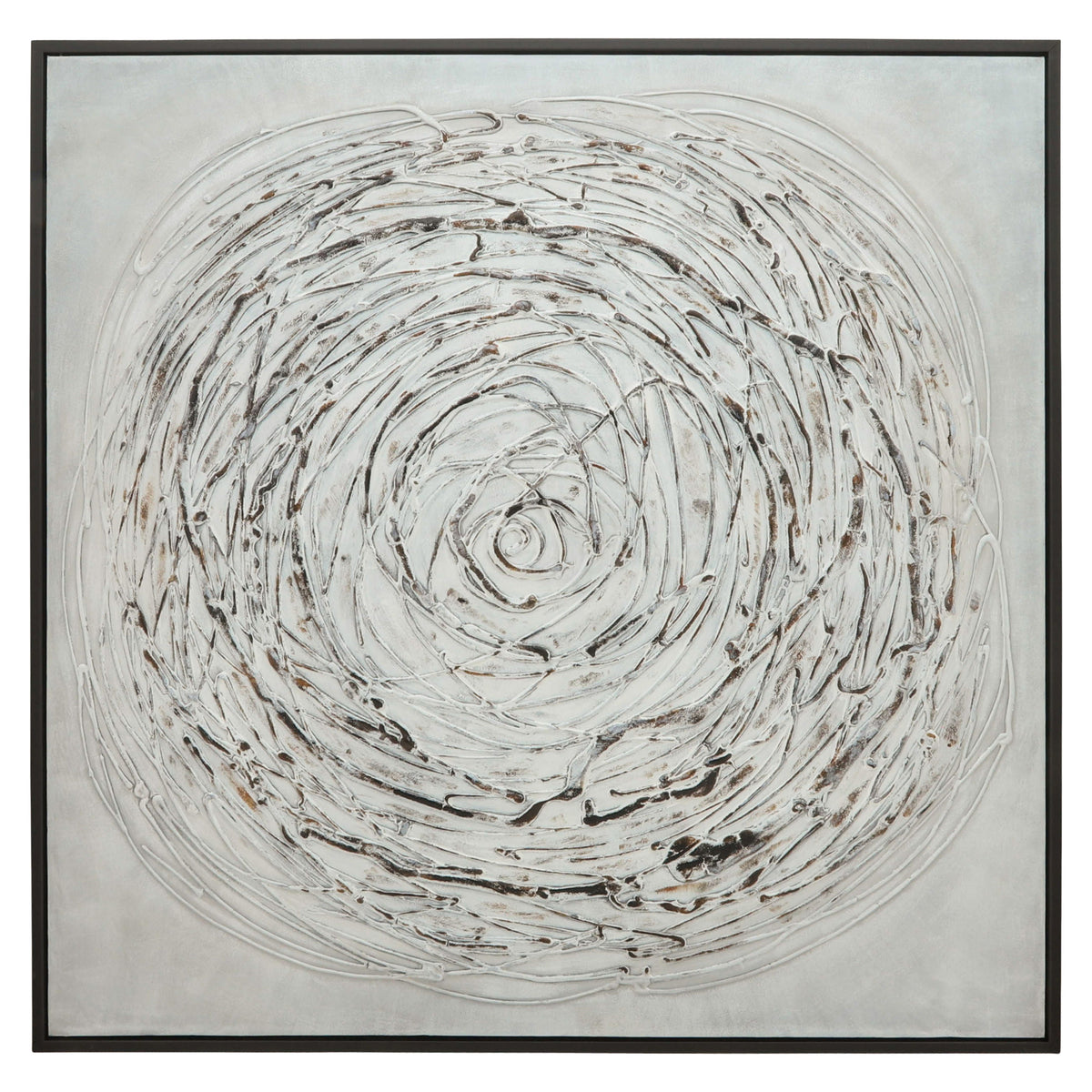 Swirl Painting Gray On Black Frame 52 x 52" - Gray