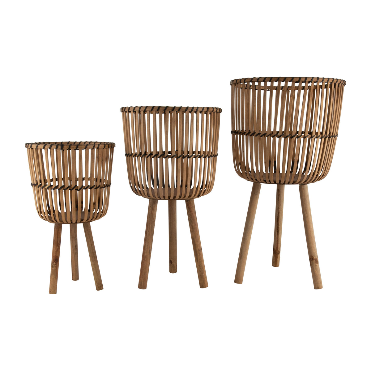 11" / 13" / 15" Bamboo Footed Planters (Set of 3) - Natural