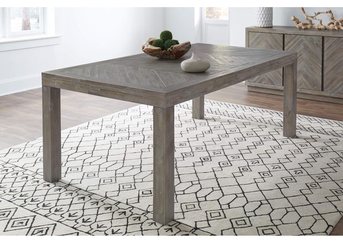 5QS361 Herringbone Solid Wood Rectangular Dining Table In Rustic Latte