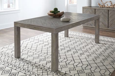 Herringbone Solid Wood Rectangular Dining Table in Rustic Latte