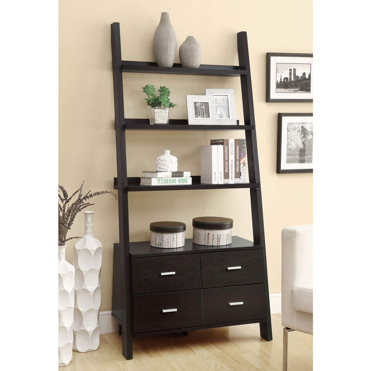 800319 Colella 72-inch 5-shelf Storage Ladder Bookshelf Cappuccino