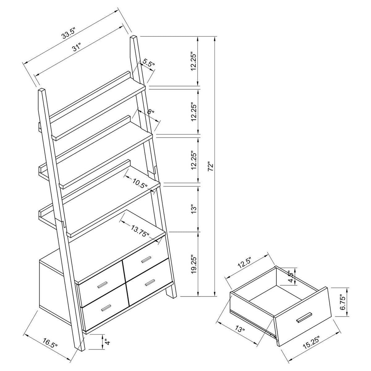 800319 Colella 72-inch 5-shelf Storage Ladder Bookshelf Cappuccino