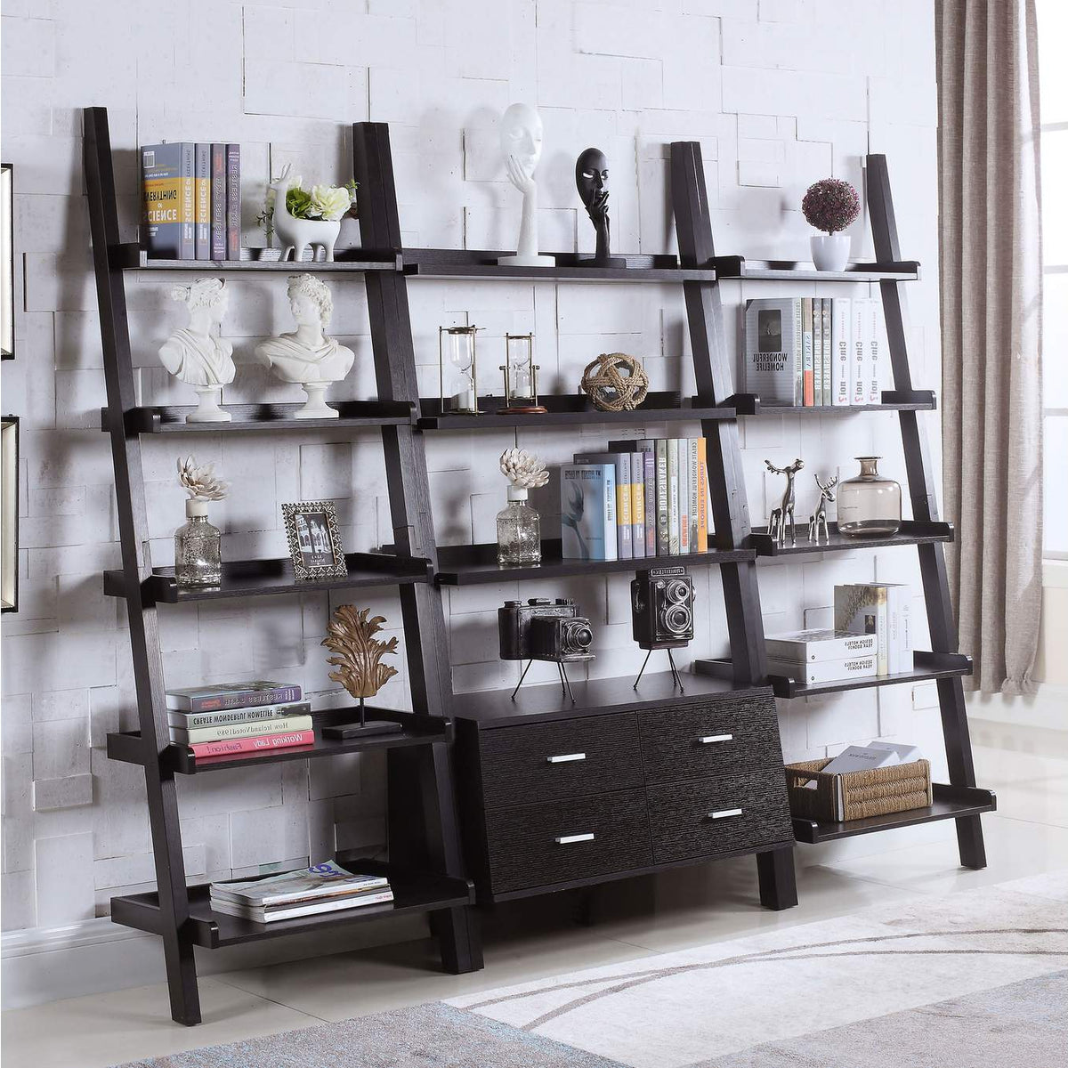 800319 Colella 72-inch 5-shelf Storage Ladder Bookshelf Cappuccino