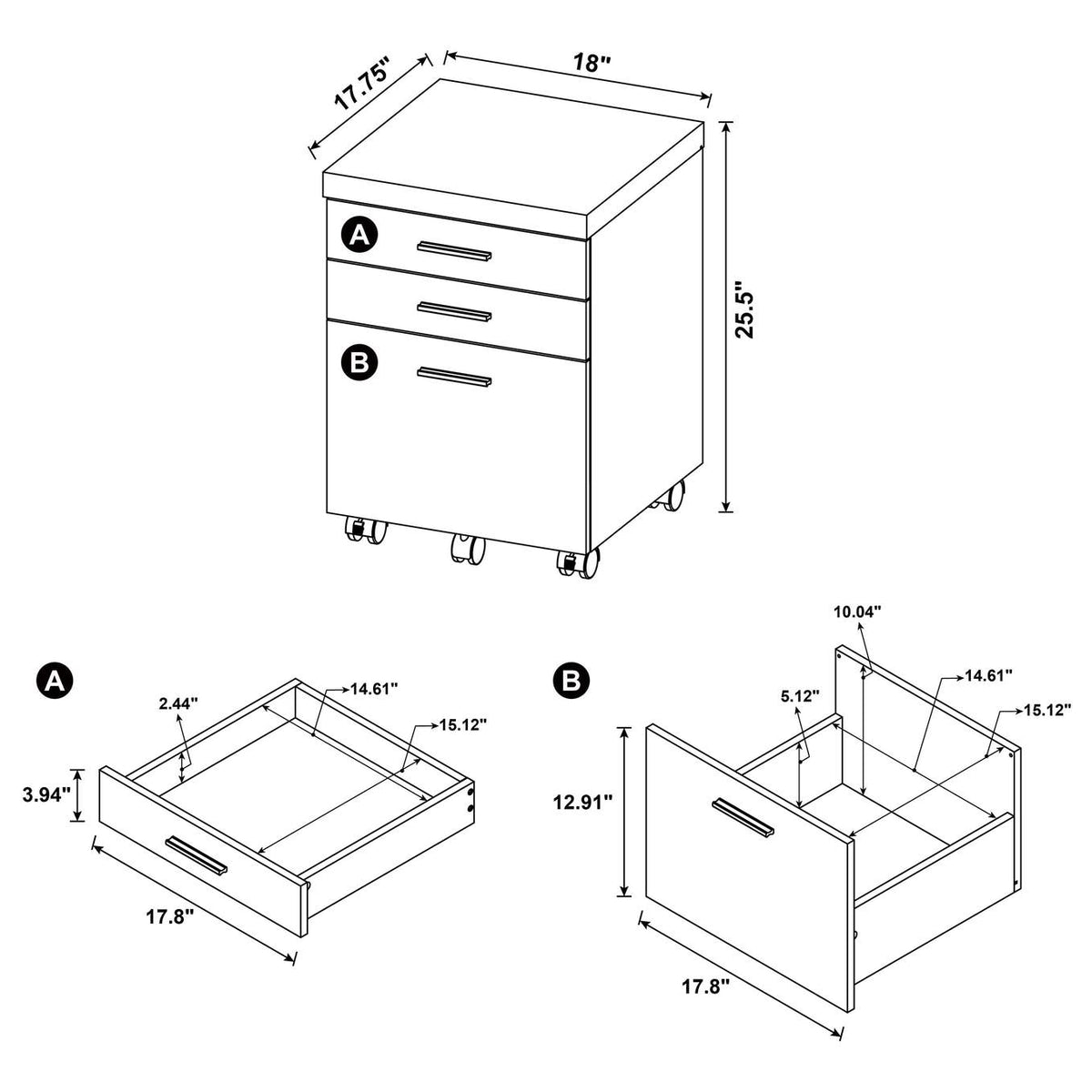 800894 Skylar 3-drawer Home Office Mobile File Cabinet Cappuccino