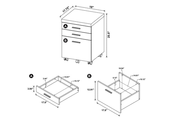 800894 Skylar 3-drawer Home Office Mobile File Cabinet Cappuccino