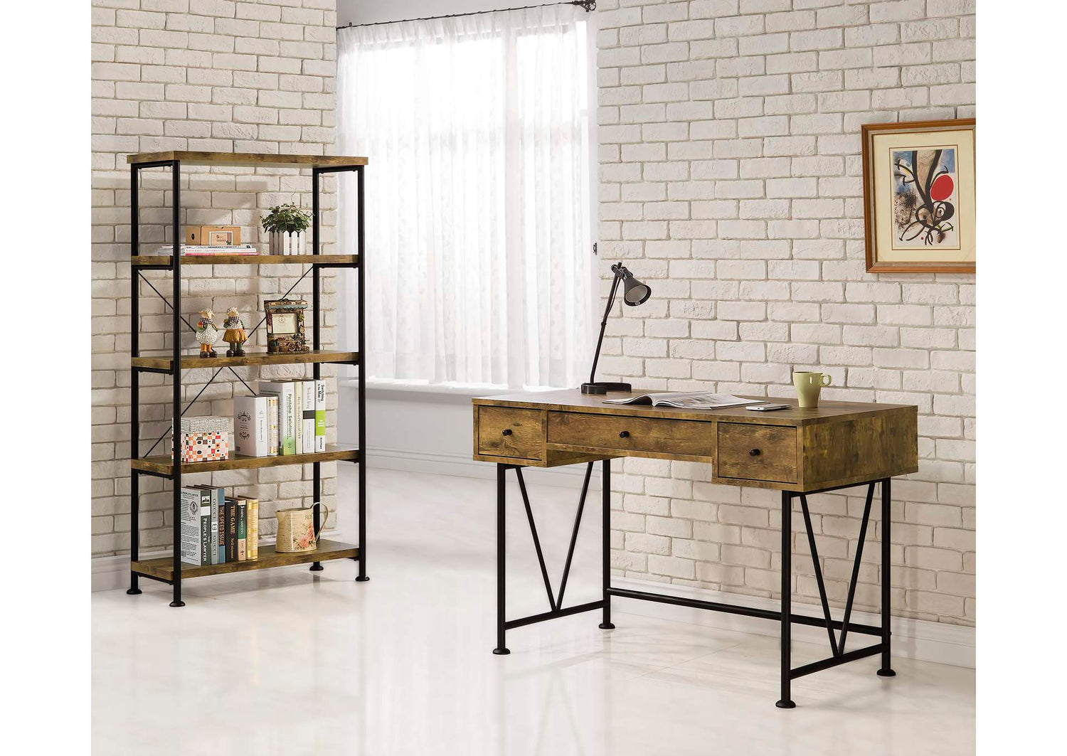 Analiese 2-piece Computer Desk Bookcase Set Rustic Nutmeg