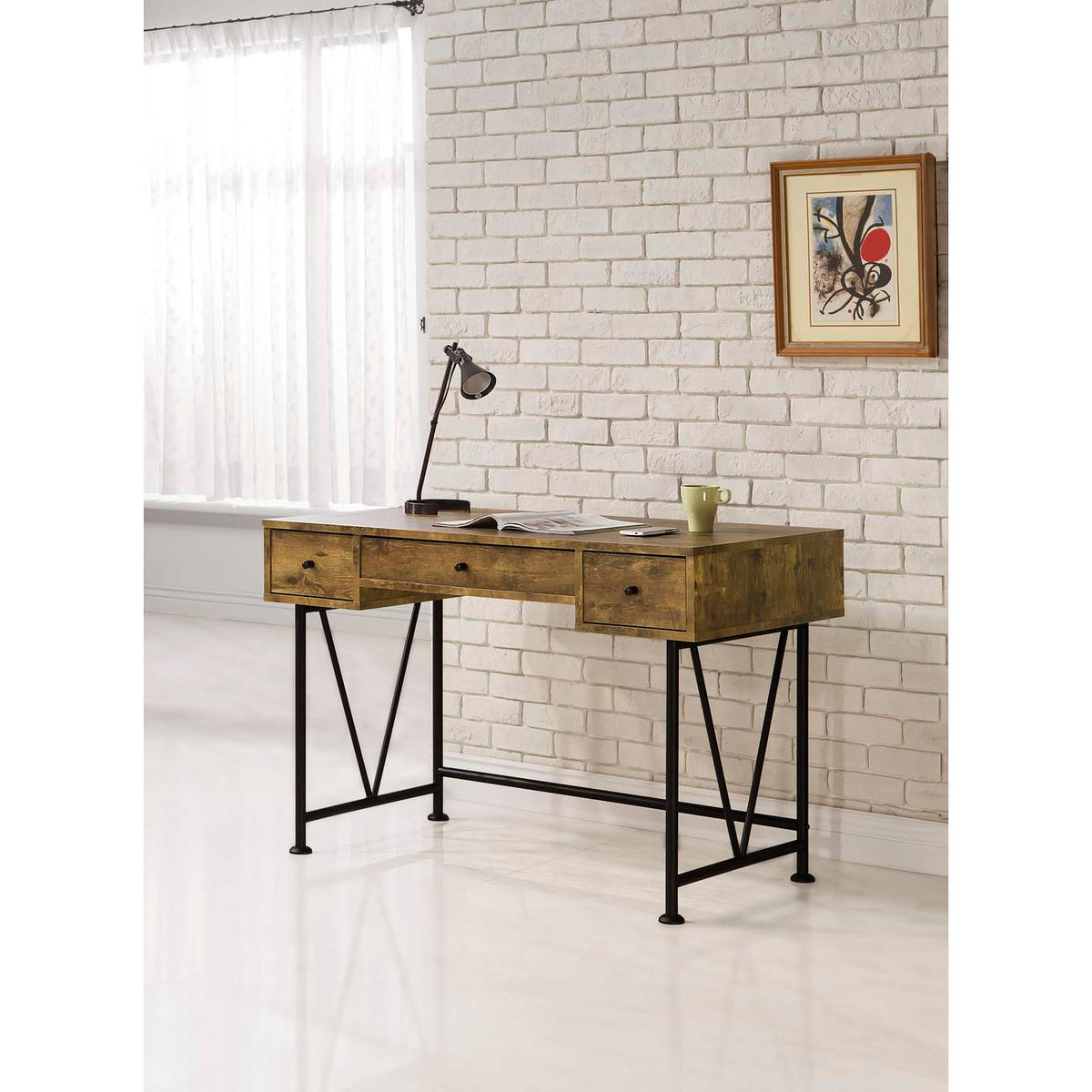 801541 Analiese 47-inch 3-drawer Writing Desk Rustic Nutmeg