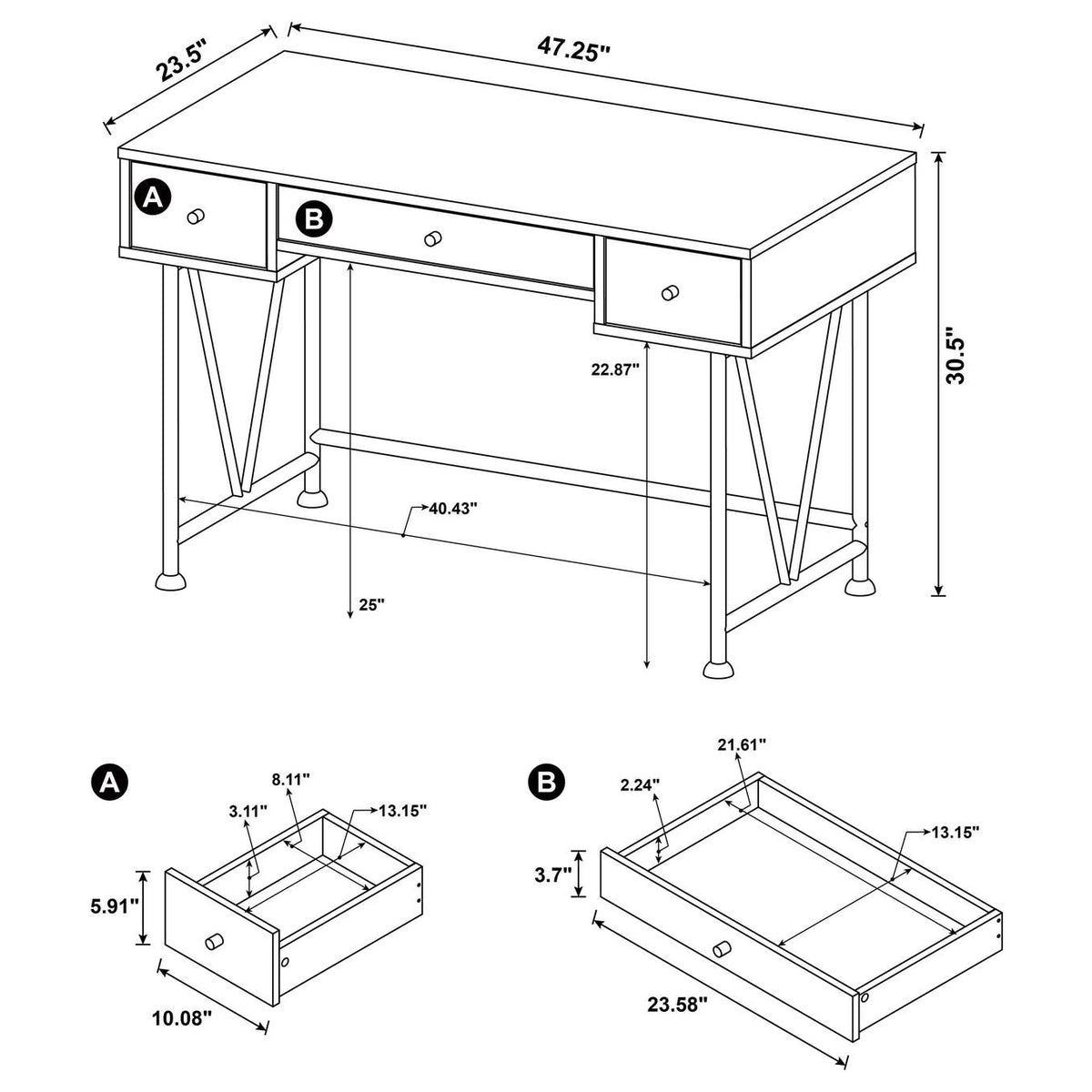 801541 Analiese 47-inch 3-drawer Writing Desk Rustic Nutmeg
