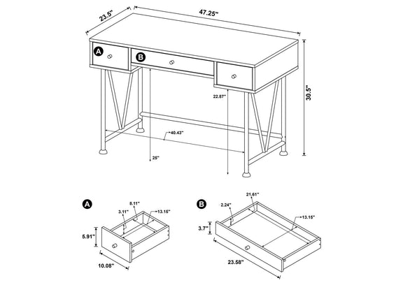 801541 Analiese 47-inch 3-drawer Writing Desk Rustic Nutmeg