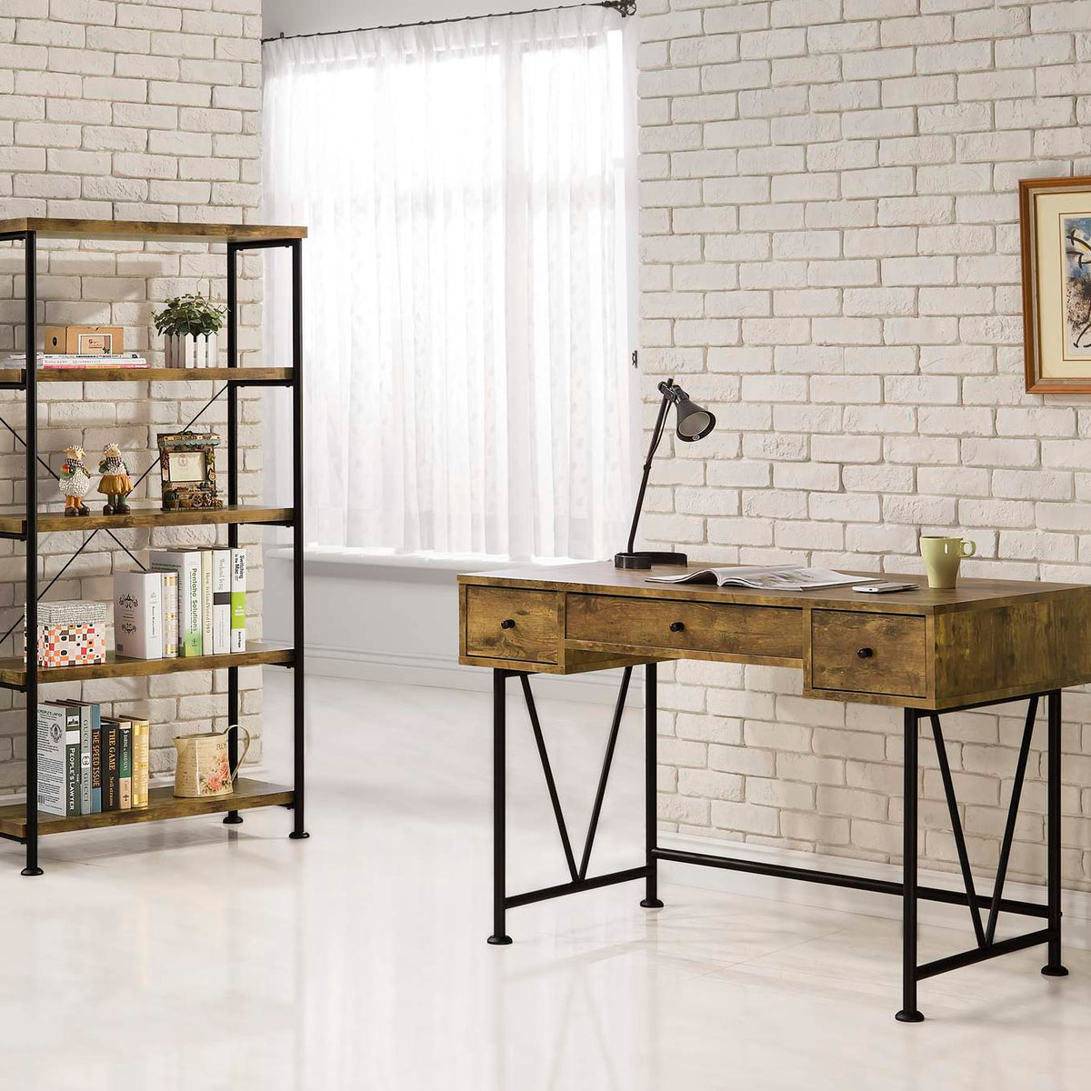 801541 Analiese 47-inch 3-drawer Writing Desk Rustic Nutmeg