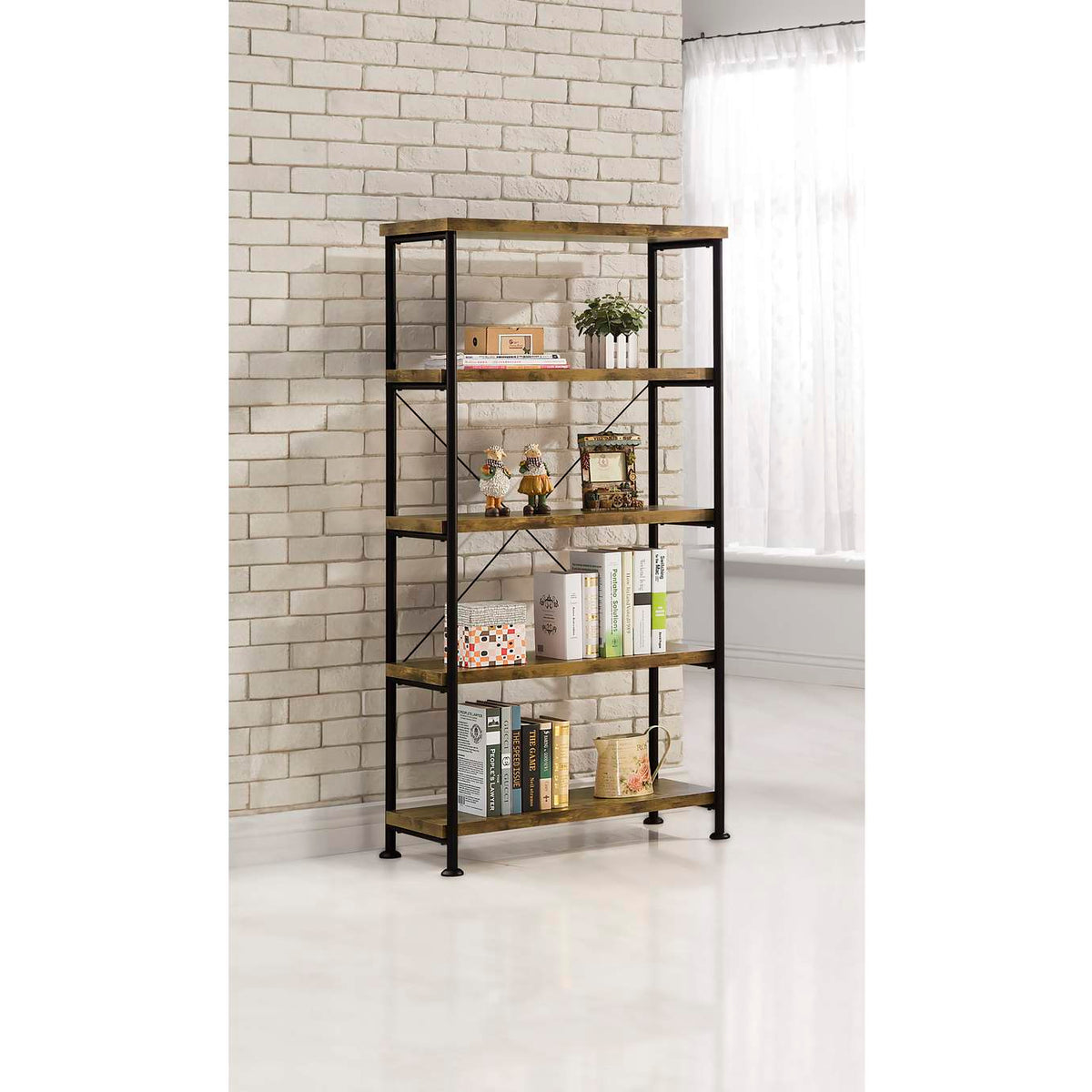 801542 Analiese 63-inch 4-shelf Bookshelf Rustic Nutmeg