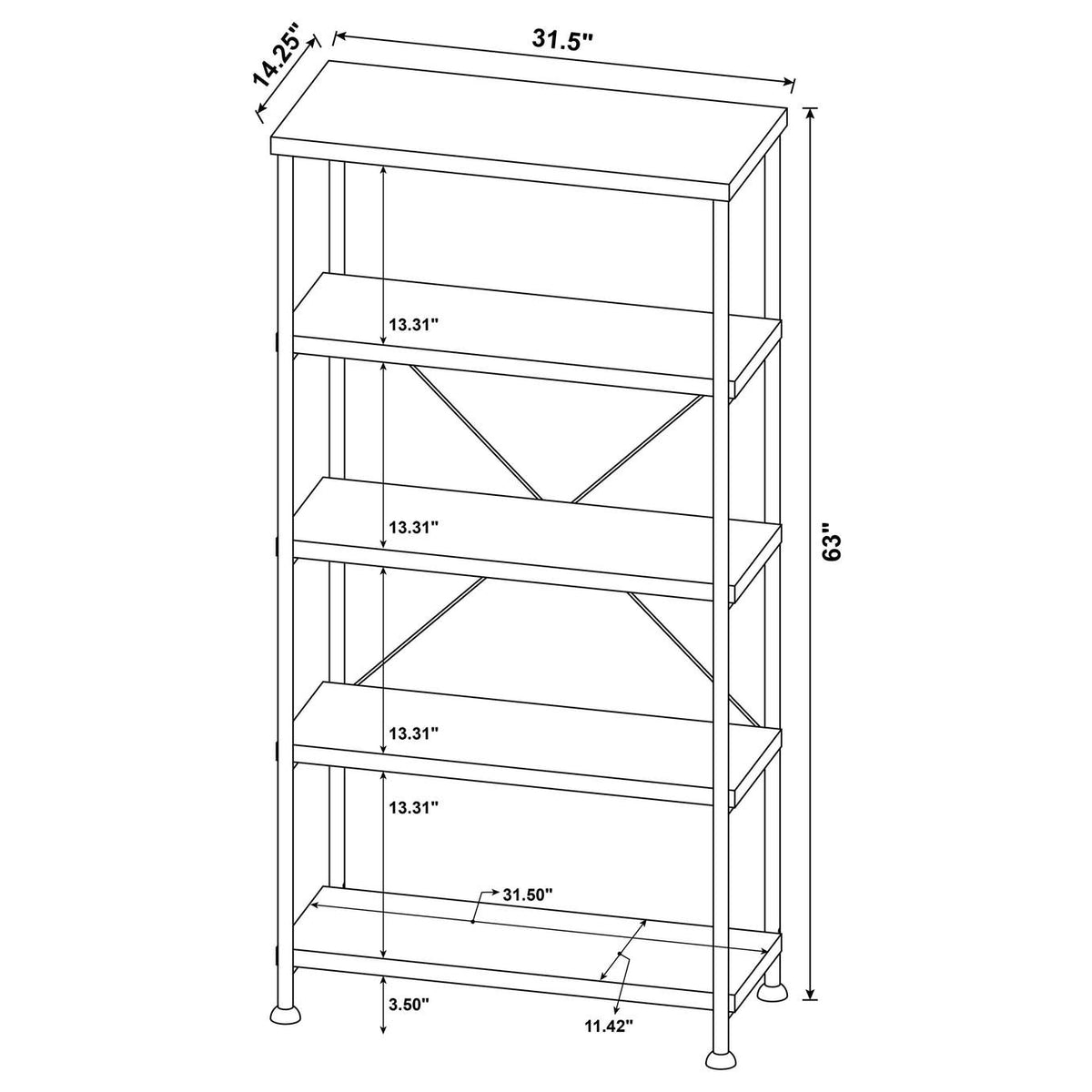 801542 Analiese 63-inch 4-shelf Bookshelf Rustic Nutmeg