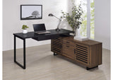 801861 Maddox 60-inch L-Shape Office Computer Desk Black and Walnut