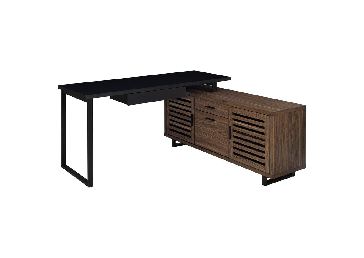 801861 Maddox 60-inch L-Shape Office Computer Desk Black and Walnut
