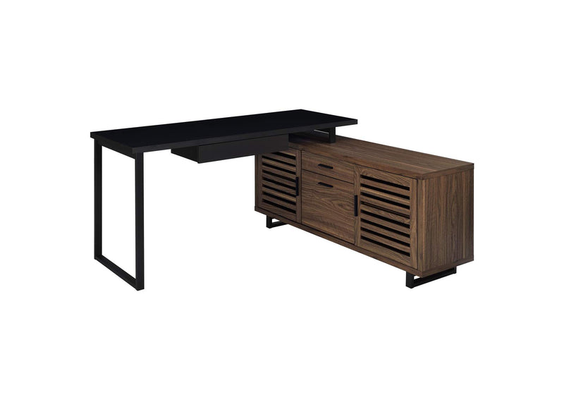 801861 Maddox 60-inch L-Shape Office Computer Desk Black and Walnut
