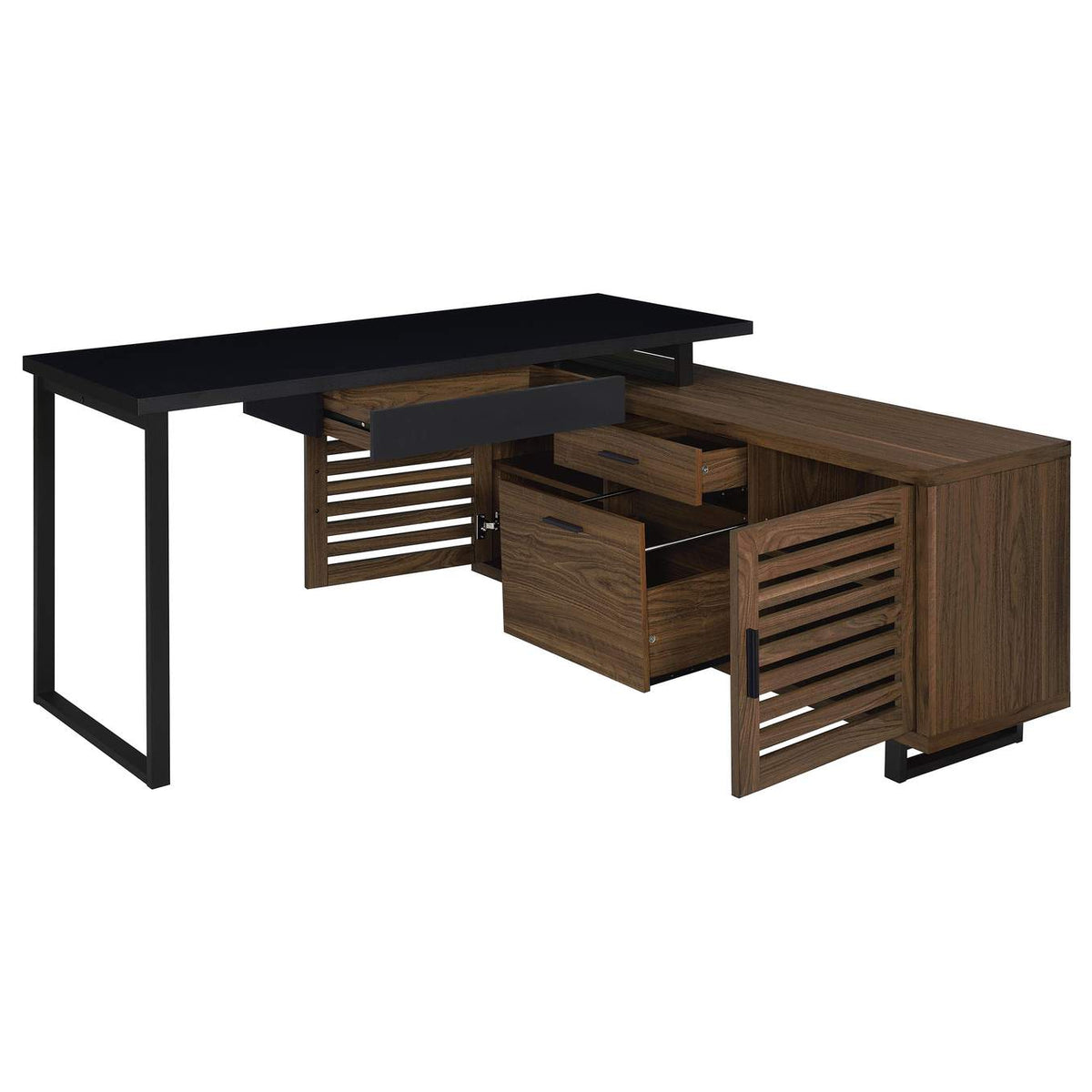 801861 Maddox 60-inch L-Shape Office Computer Desk Black and Walnut