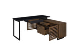 801861 Maddox 60-inch L-Shape Office Computer Desk Black and Walnut