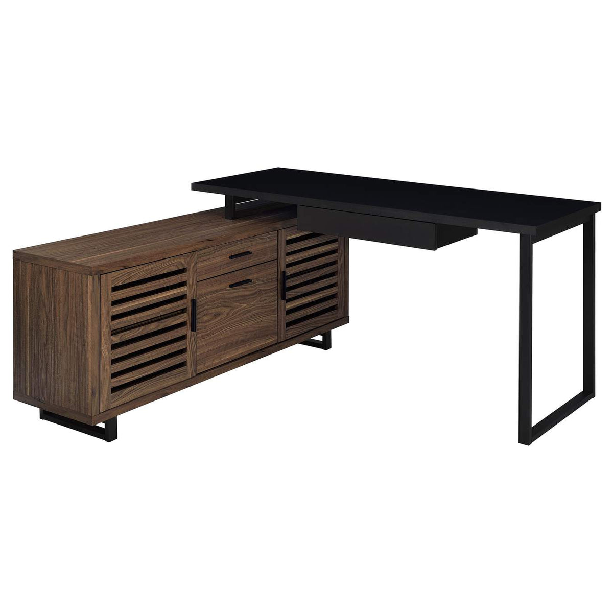 801861 Maddox 60-inch L-Shape Office Computer Desk Black and Walnut