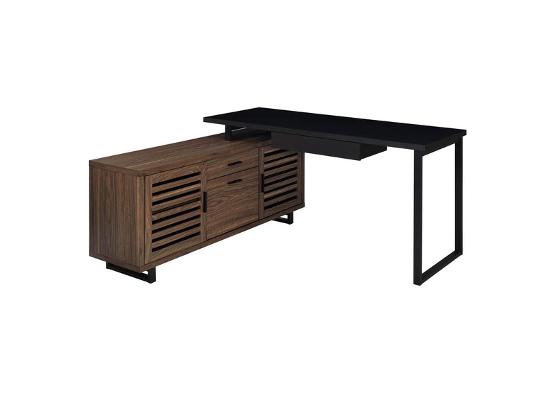 801861 Maddox 60-inch L-Shape Office Computer Desk Black and Walnut