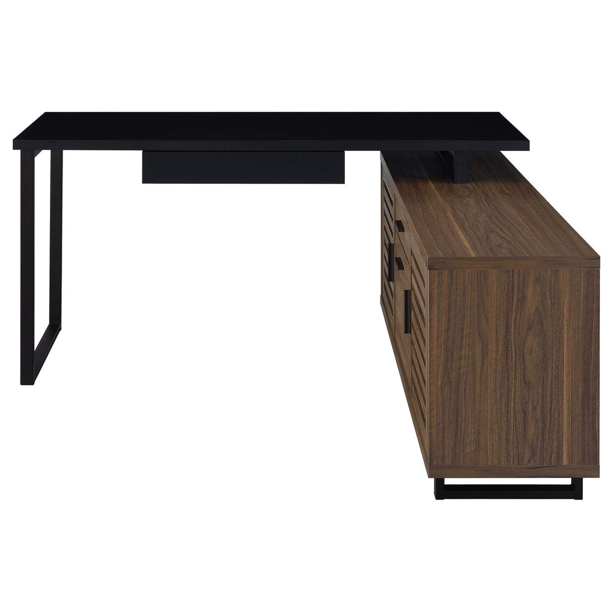 801861 Maddox 60-inch L-Shape Office Computer Desk Black and Walnut