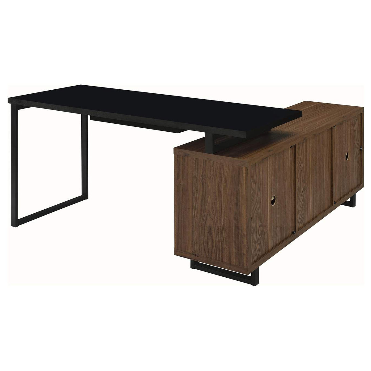 801861 Maddox 60-inch L-Shape Office Computer Desk Black and Walnut