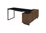 801861 Maddox 60-inch L-Shape Office Computer Desk Black and Walnut