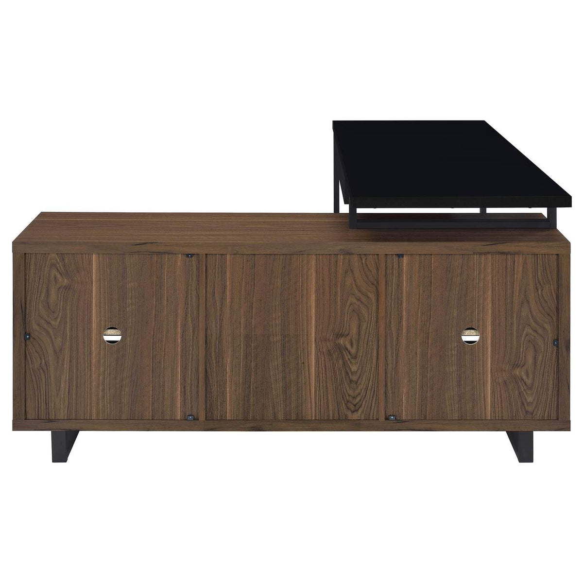 801861 Maddox 60-inch L-Shape Office Computer Desk Black and Walnut