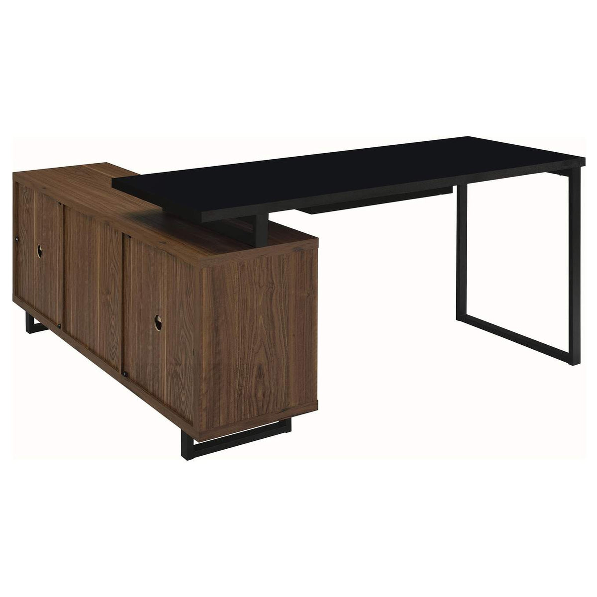 801861 Maddox 60-inch L-Shape Office Computer Desk Black and Walnut