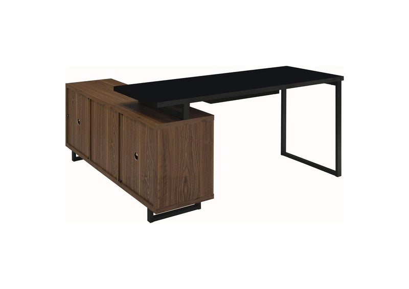 801861 Maddox 60-inch L-Shape Office Computer Desk Black and Walnut