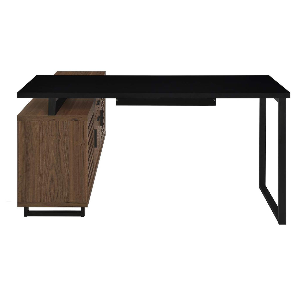 801861 Maddox 60-inch L-Shape Office Computer Desk Black and Walnut