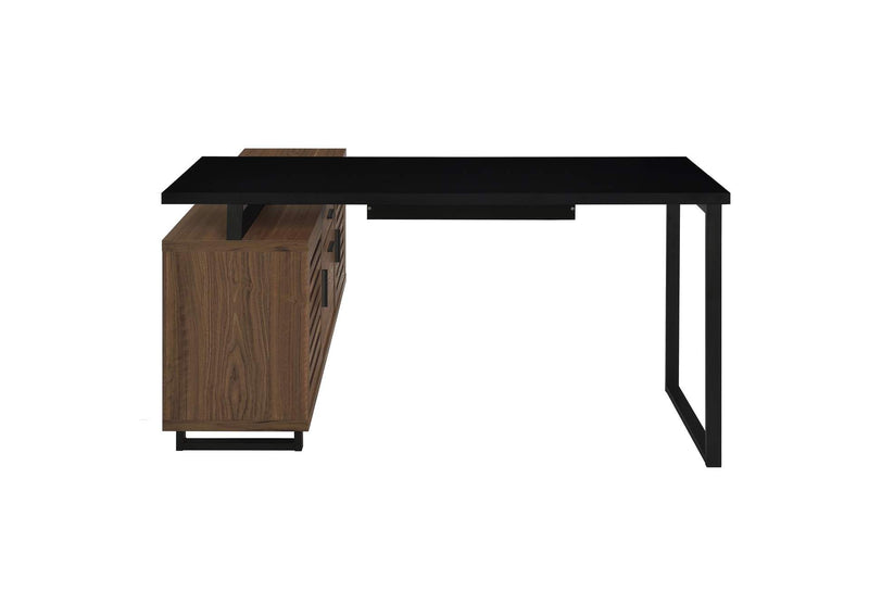 801861 Maddox 60-inch L-Shape Office Computer Desk Black and Walnut