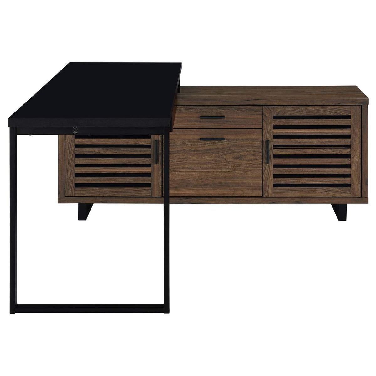 801861 Maddox 60-inch L-Shape Office Computer Desk Black and Walnut