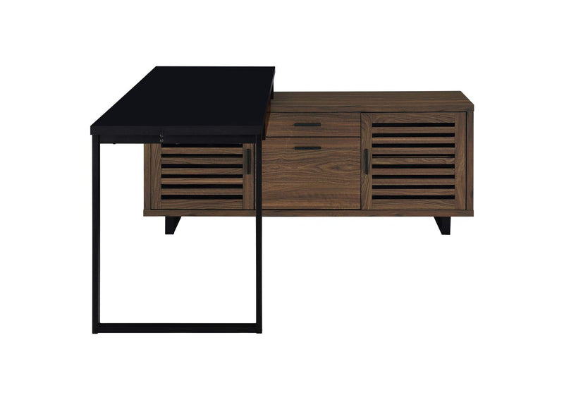 801861 Maddox 60-inch L-Shape Office Computer Desk Black and Walnut