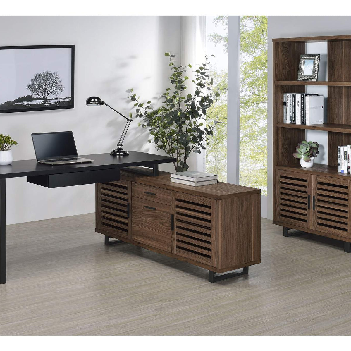 801861 Maddox 60-inch L-Shape Office Computer Desk Black and Walnut