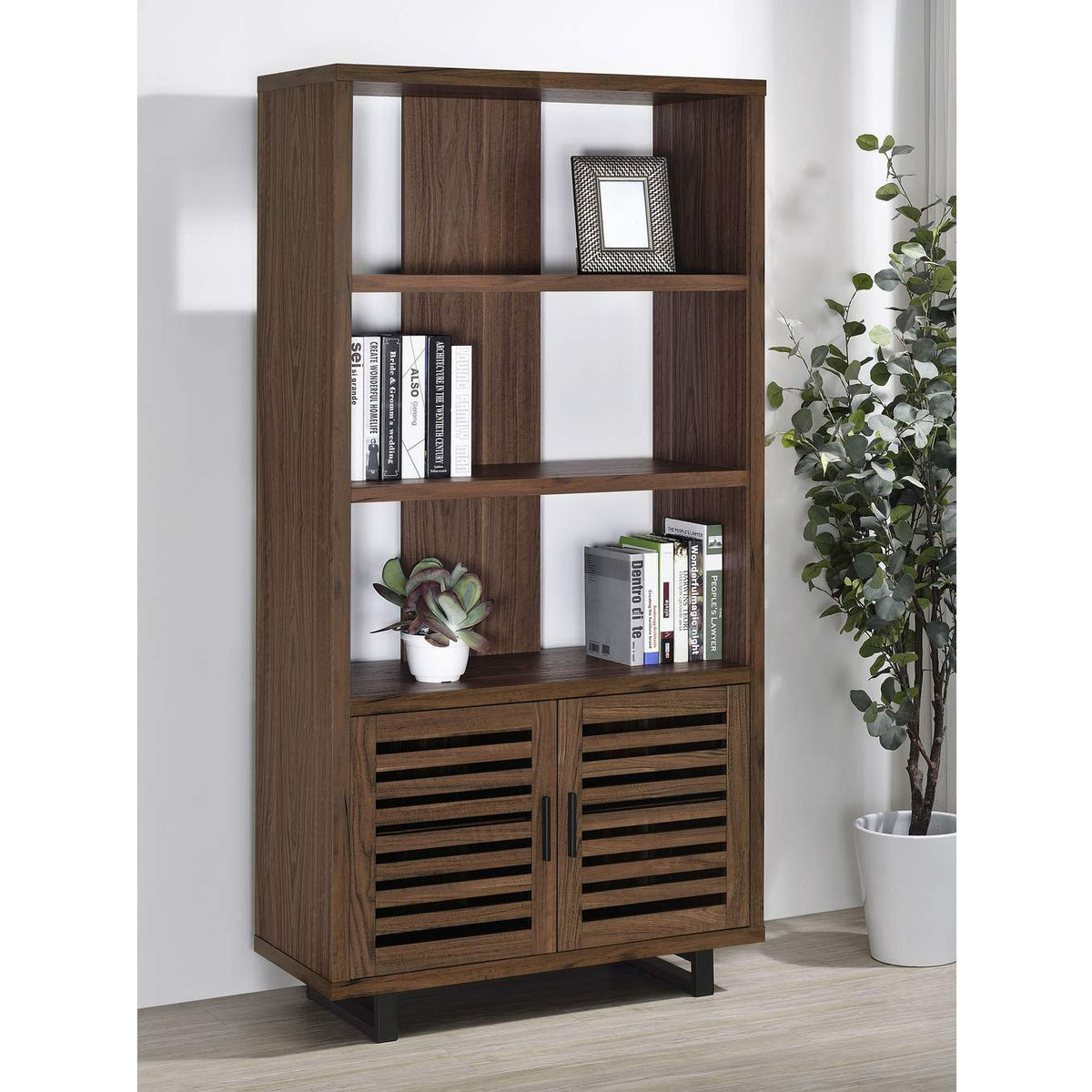 801863 Maddox 71-inch 3-shelf Cabinet Bookcase Walnut