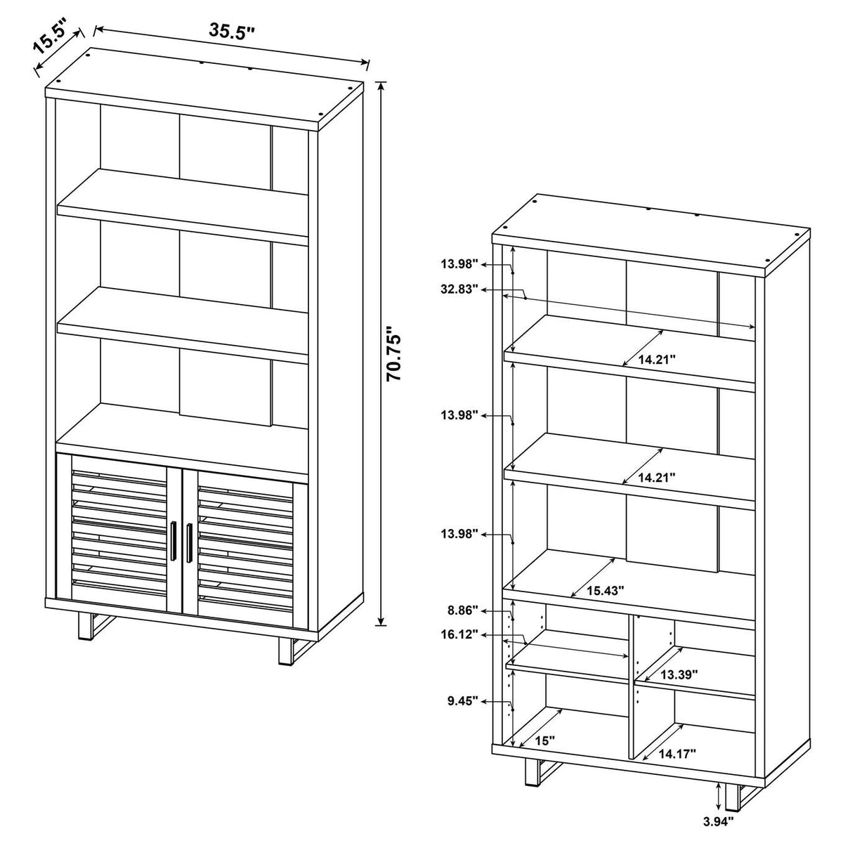 801863 Maddox 71-inch 3-shelf Cabinet Bookcase Walnut