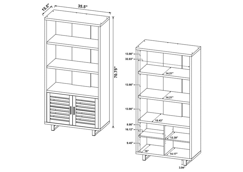 801863 Maddox 71-inch 3-shelf Cabinet Bookcase Walnut