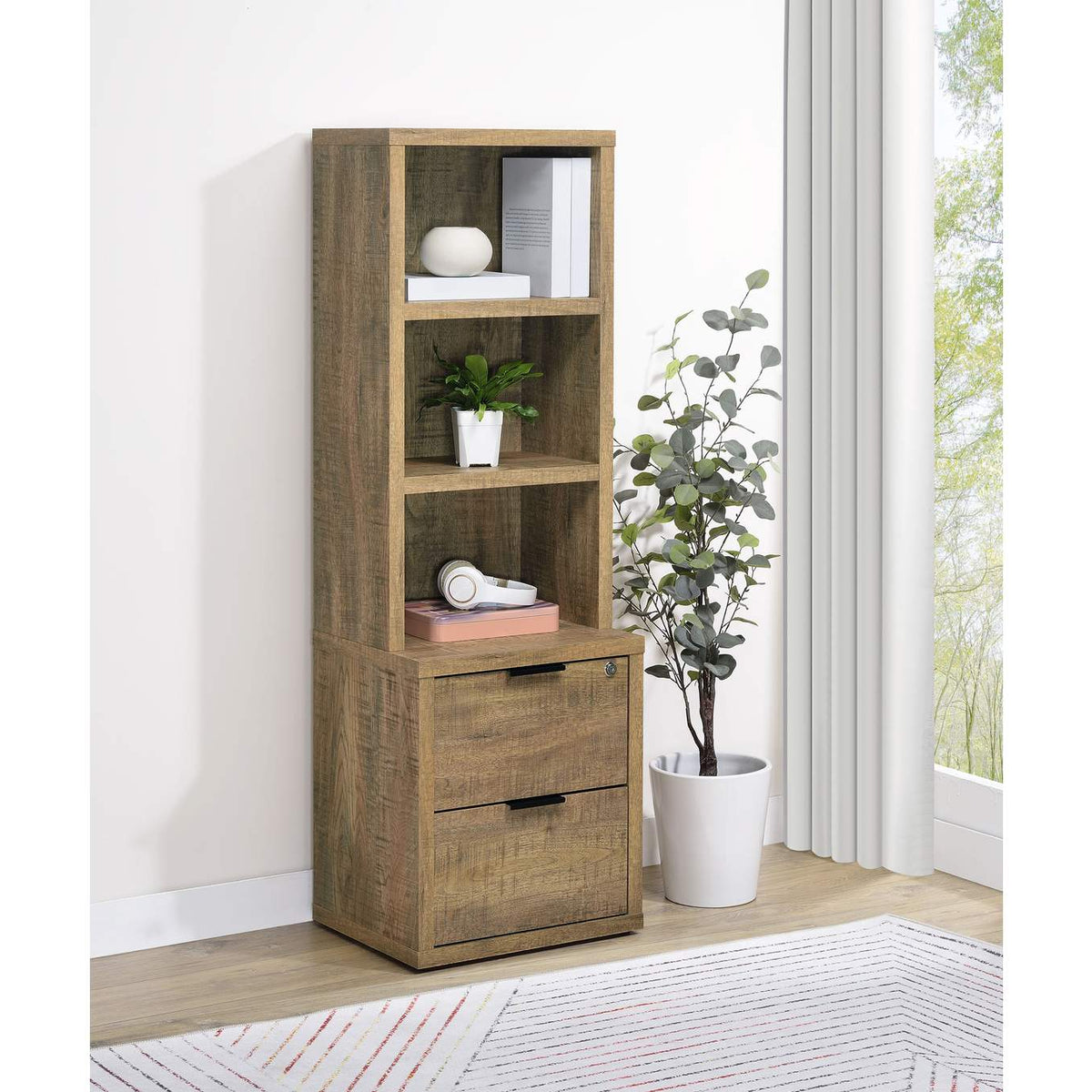 802693 Westpark 3-shelf Bookcase USB and Lockable Drawer Mango