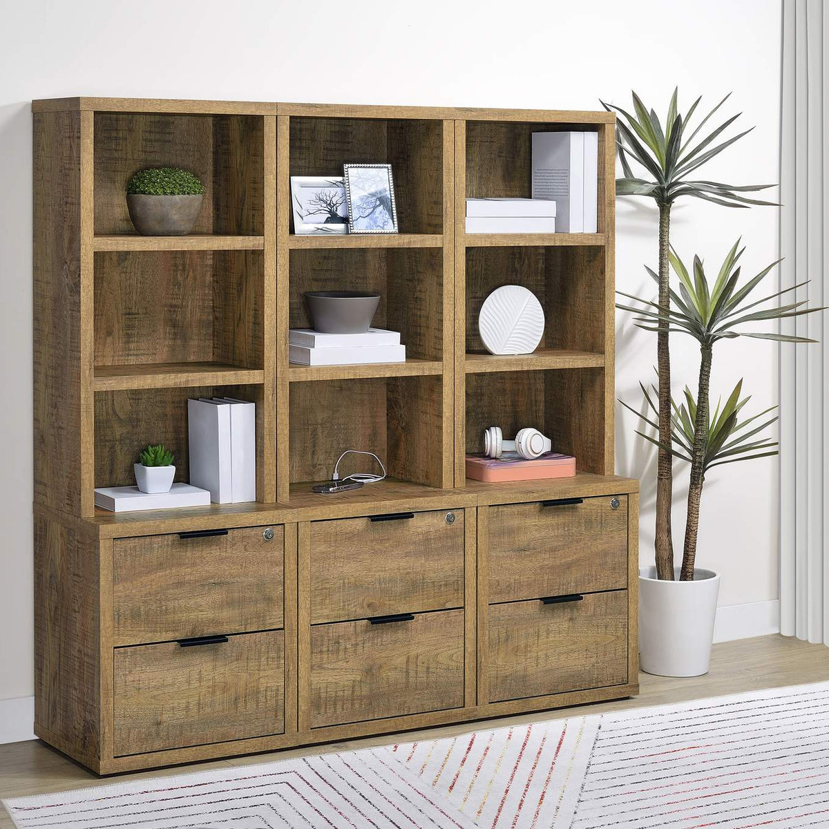 802693 Westpark 3-shelf Bookcase USB and Lockable Drawer Mango