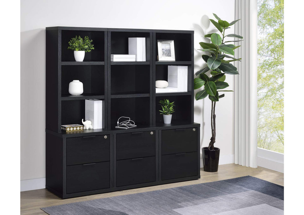 802703-S3 Westpark 3-piece Wall Unit Bookcase Set with USB Black