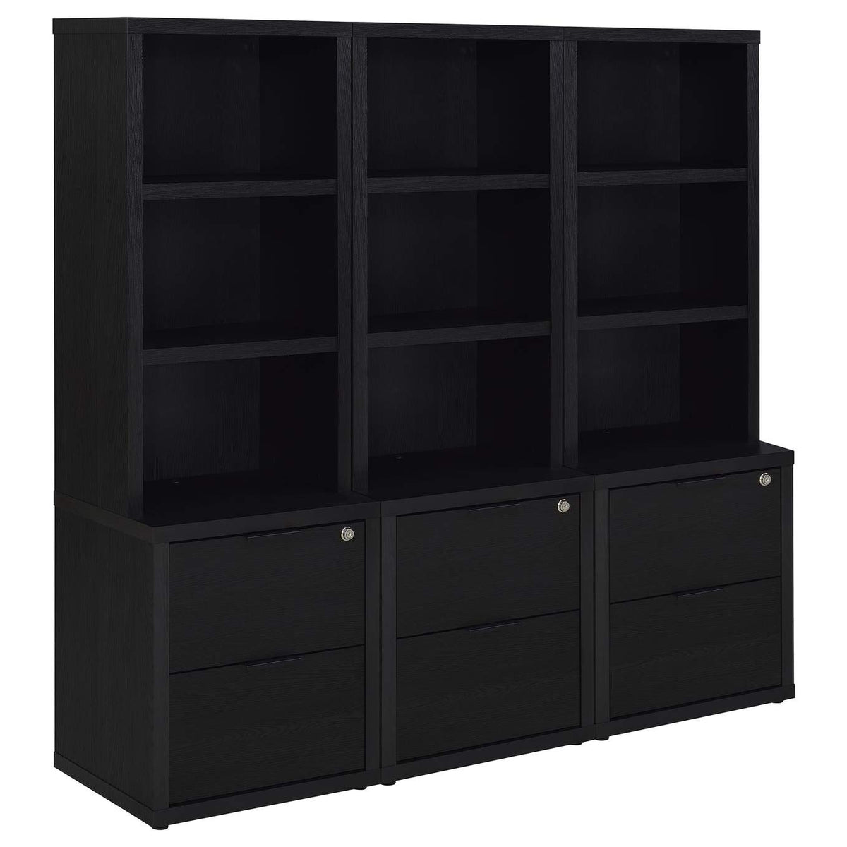 802703-S3 Westpark 3-piece Wall Unit Bookcase Set with USB Black