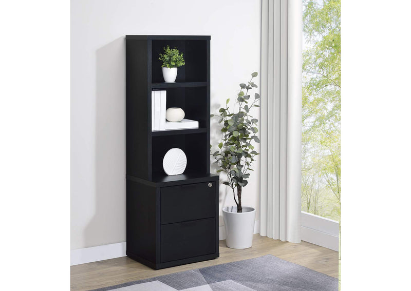 802703 Westpark 3-shelf Bookcase USB and Lockable Drawer Black