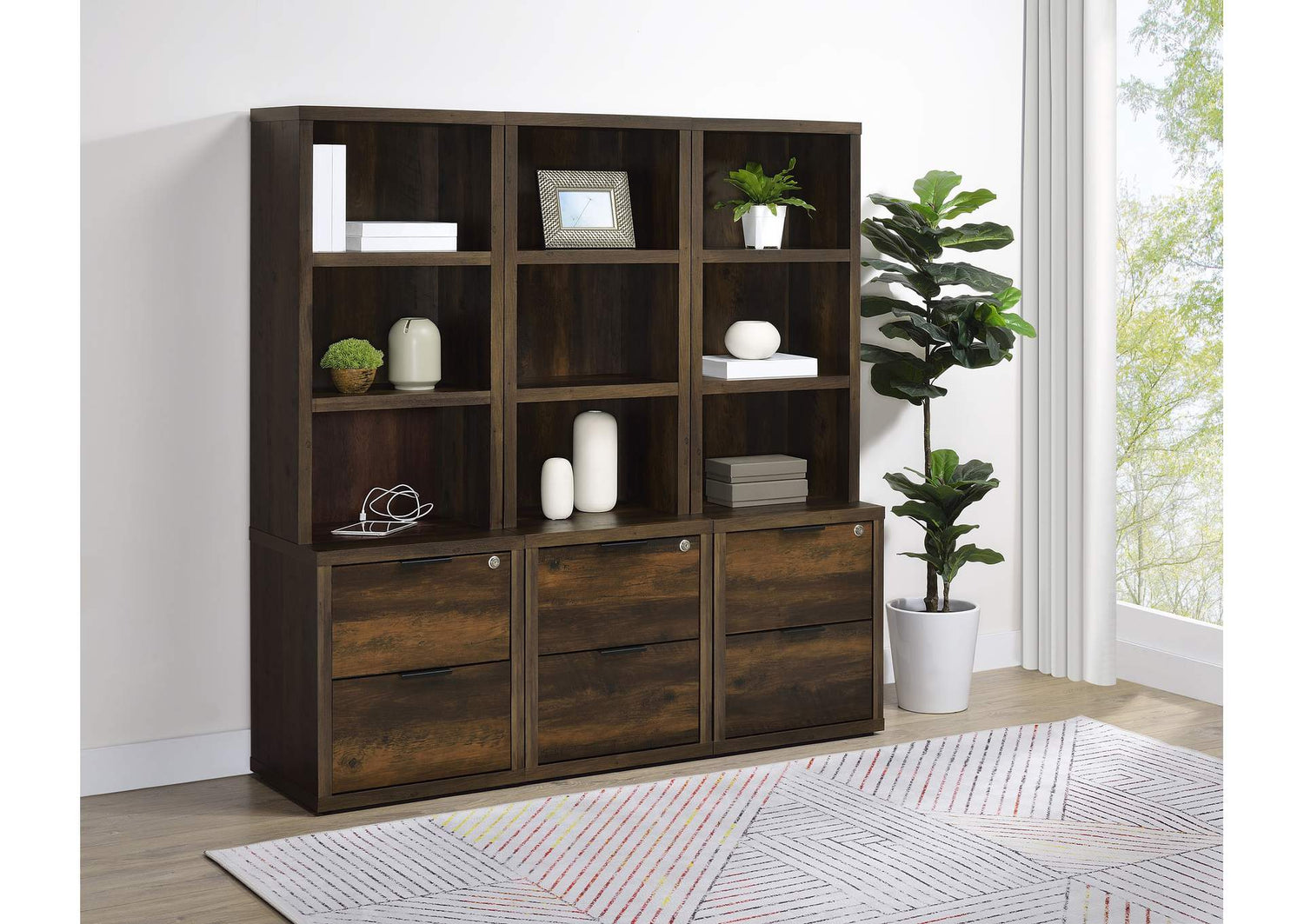 802713-S3 Westpark 3-piece Wall Unit Bookcase Set with USB Dark Pine