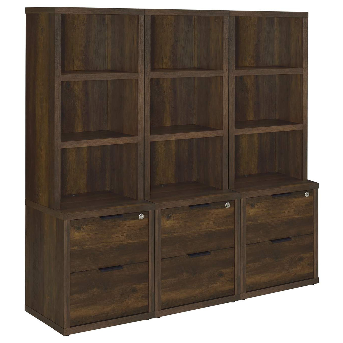 802713-S3 Westpark 3-piece Wall Unit Bookcase Set with USB Dark Pine