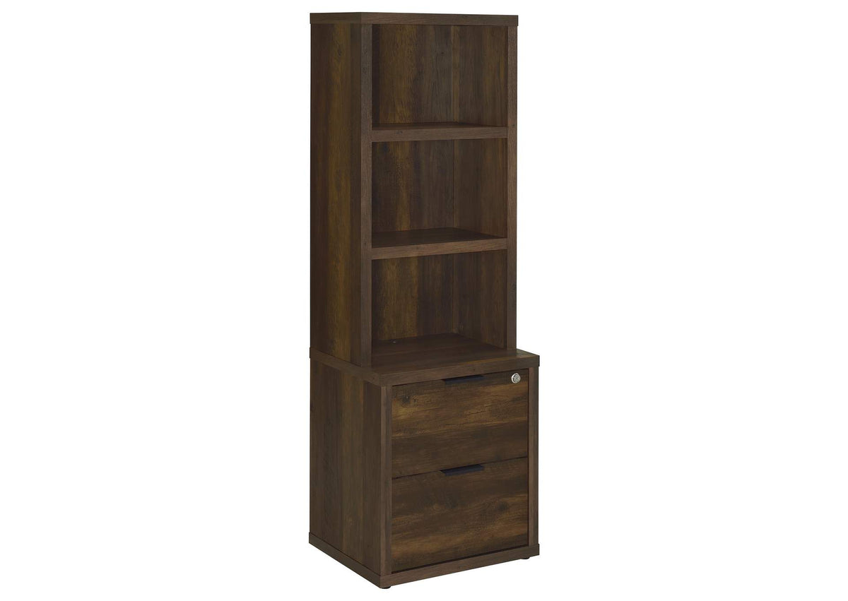 802713 Westpark 3-shelf Bookcase USB and Lockable Drawer Dark Pine